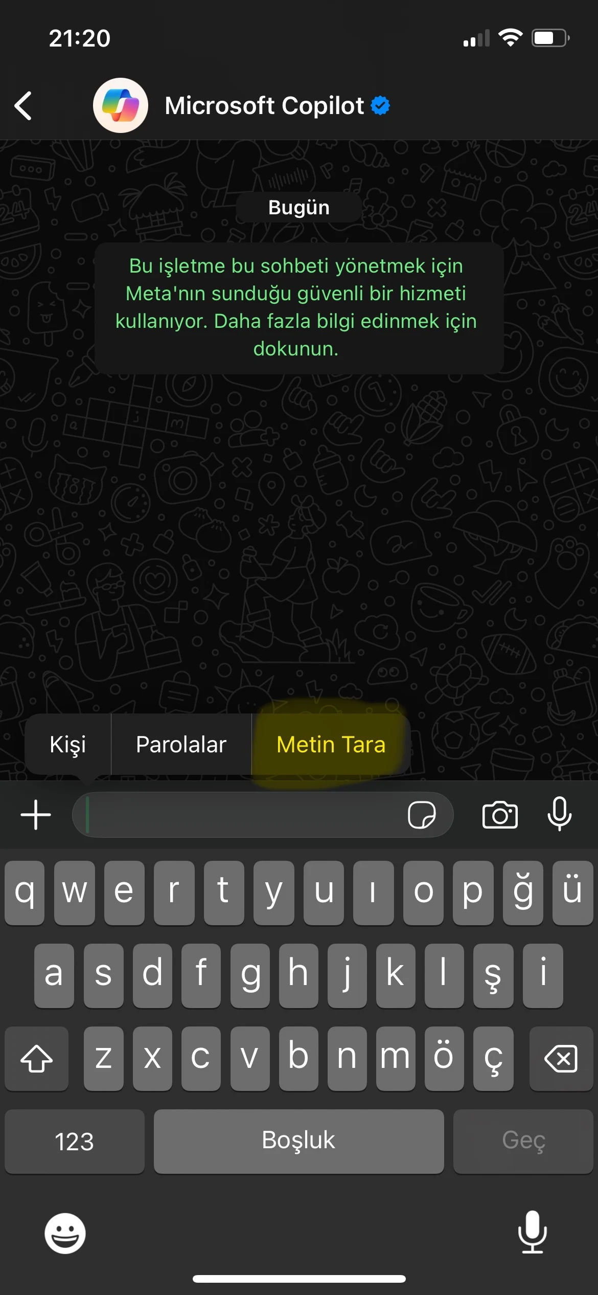 WhatsApp’ta metinleri kamera ile kopyalama