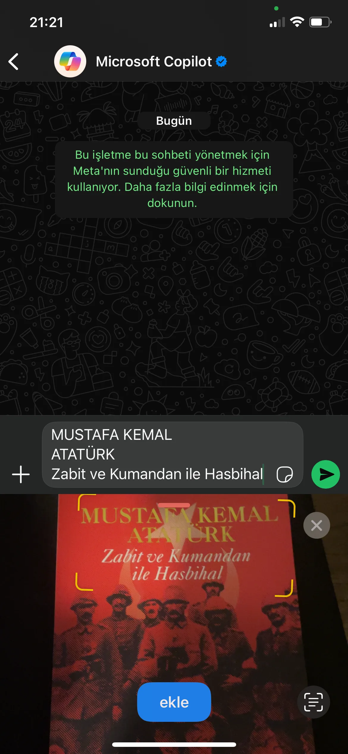 WhatsApp’ta metinleri kamera ile kopyalama